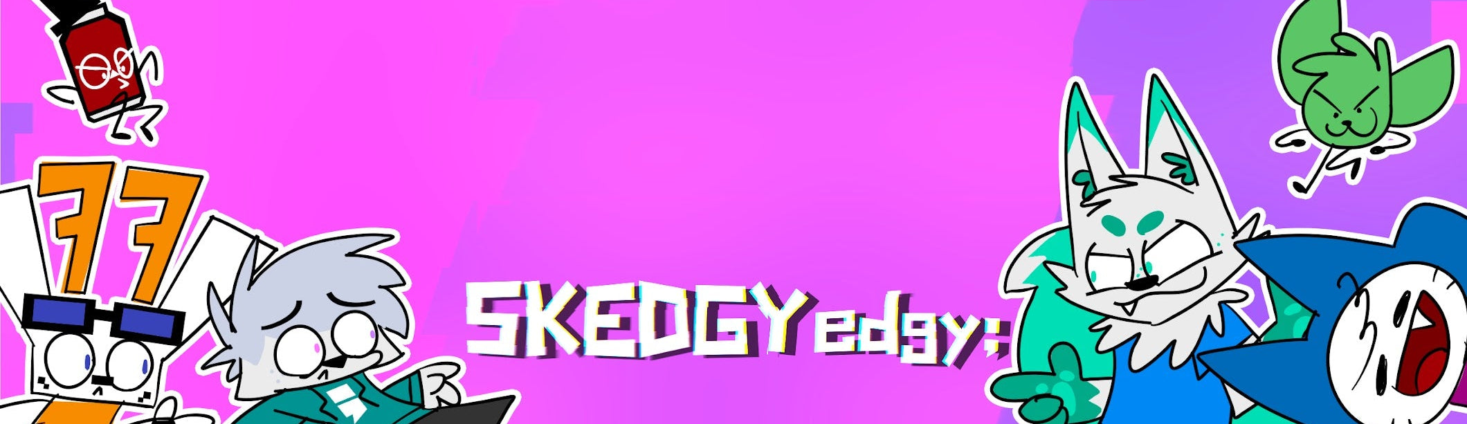 Cartoon characters with a purple background